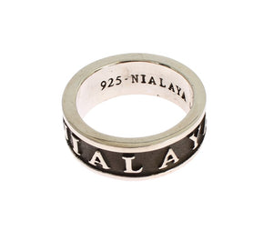 Nialaya Eleganter Silber und Schwarzer Sterling Herrenring