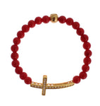 Nialaya Elegantes Armband aus Gold und roten Korallenperlen