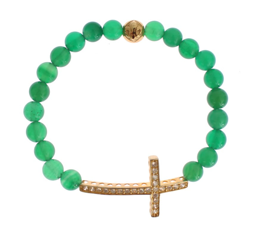 Nialaya Elegantes Armband aus grüner Jade und vergoldeter Perle