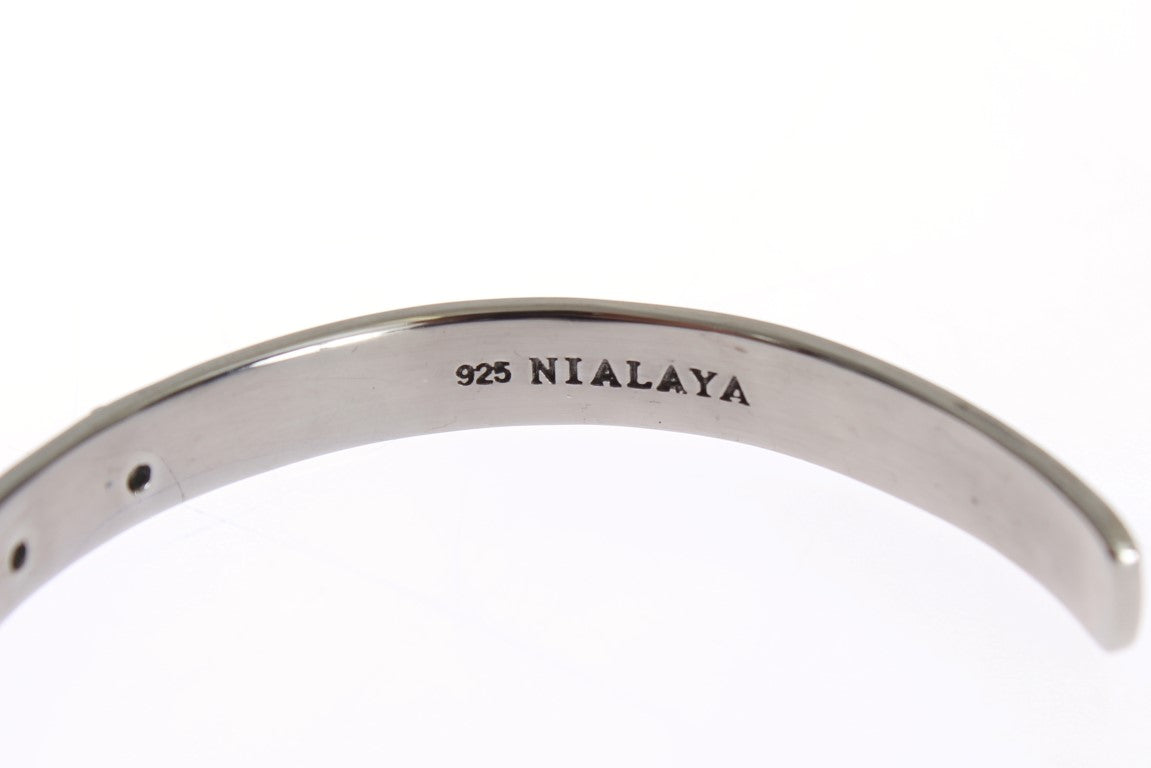 Nialaya Schwarzer Kristall 925 Silber-Armreif - Style4-Nature