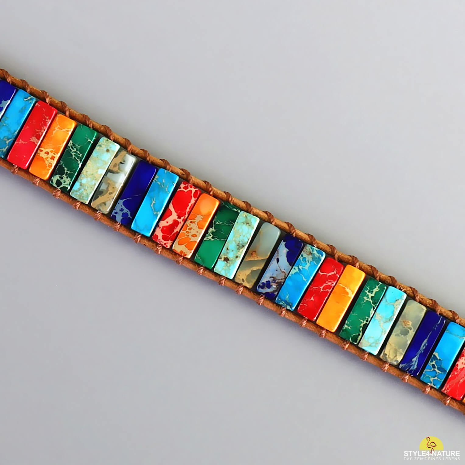 Gawa - 7 Chakra Armband - handgefertigt. Regenbogen Lapislazuli u. Leder - Style4-Nature