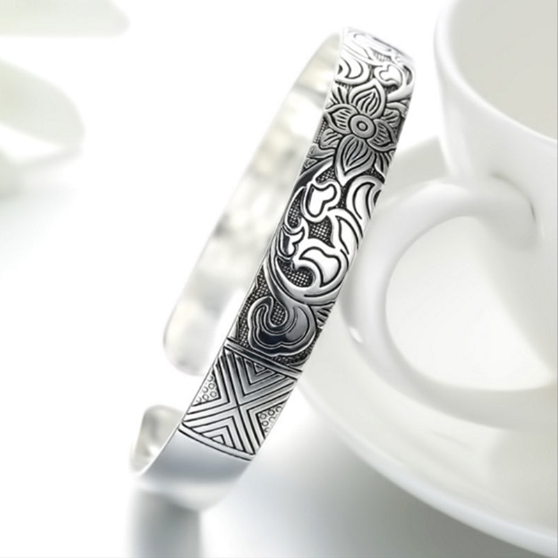 Lotus Armreif im Retro Design. Armband Silber - Titanium - Style4-Nature