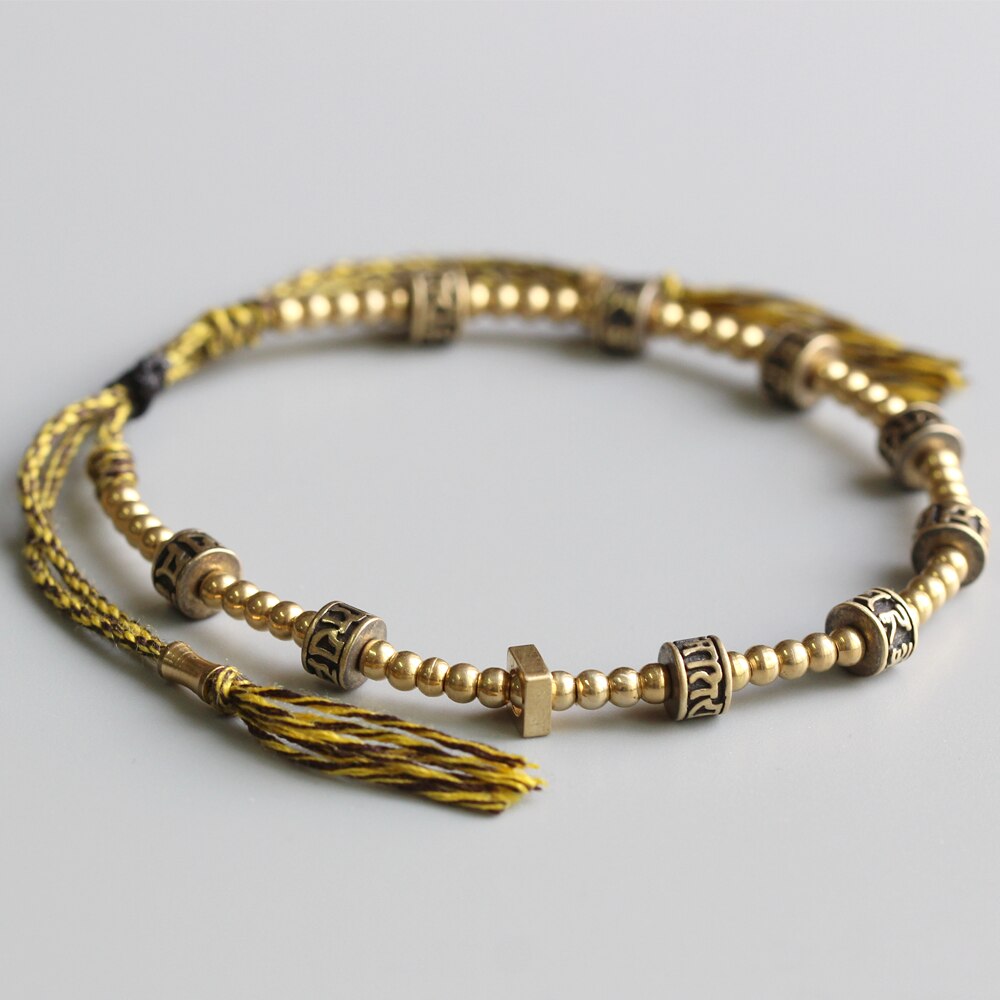Tibetisches Glücksknoten Armband mit Mantra-Perlen - Handgeknüpft Baumwolle - Verstellbar - Style4-Nature