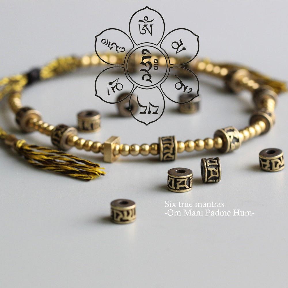 Tibetisches Glücksknoten Armband mit Mantra-Perlen - Handgeknüpft Baumwolle - Verstellbar - Style4-Nature
