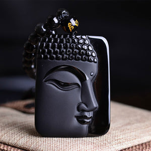 Obsidian Buddha Anhänger Kette mit Mantra - Style4-Nature