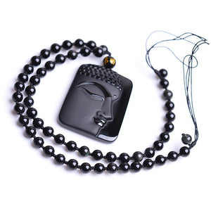 Obsidian Buddha Anhänger Kette mit Mantra - Style4-Nature